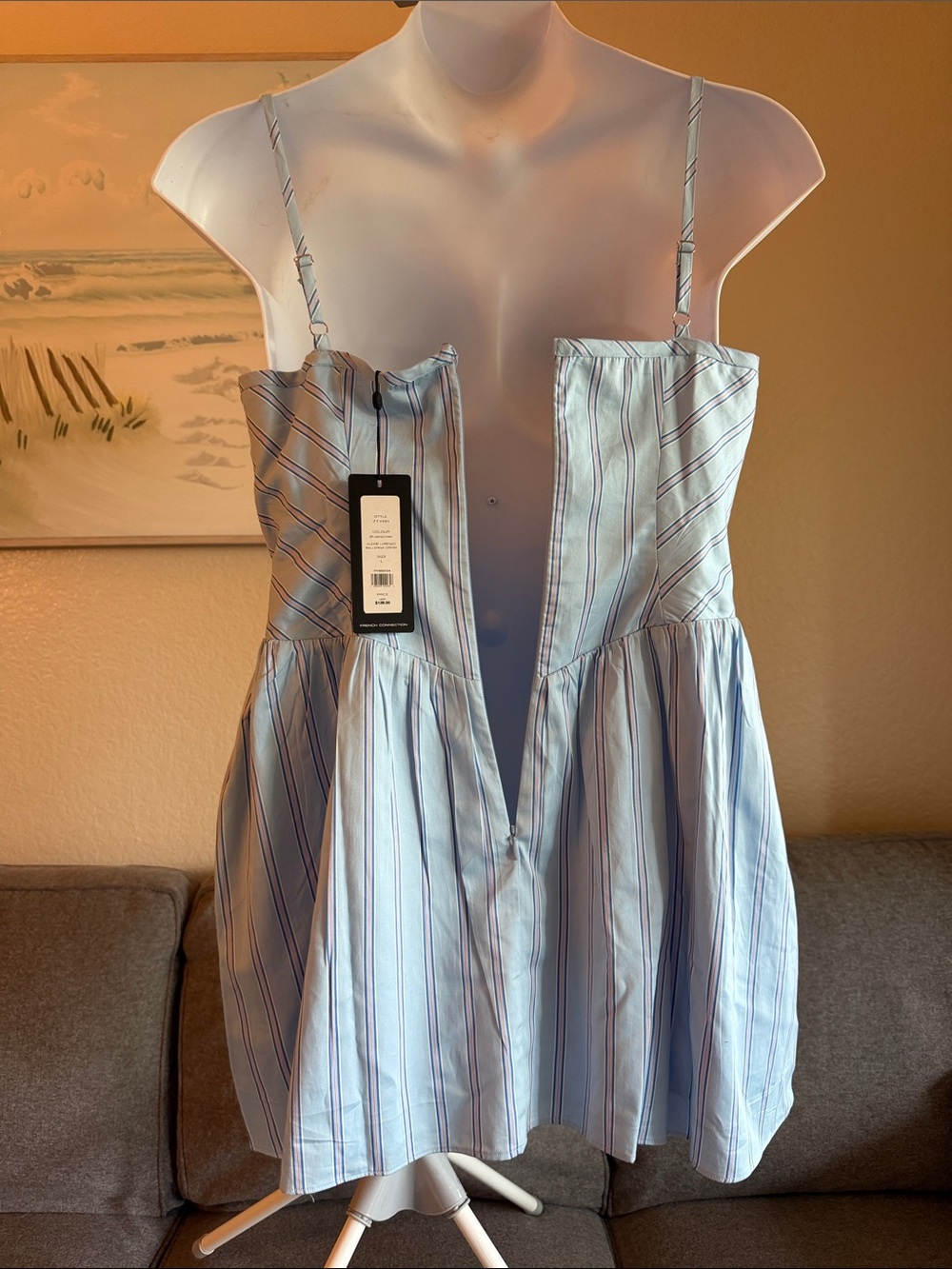 French Connection Light Blue Striped Mini Dress - Picture 5 of 10